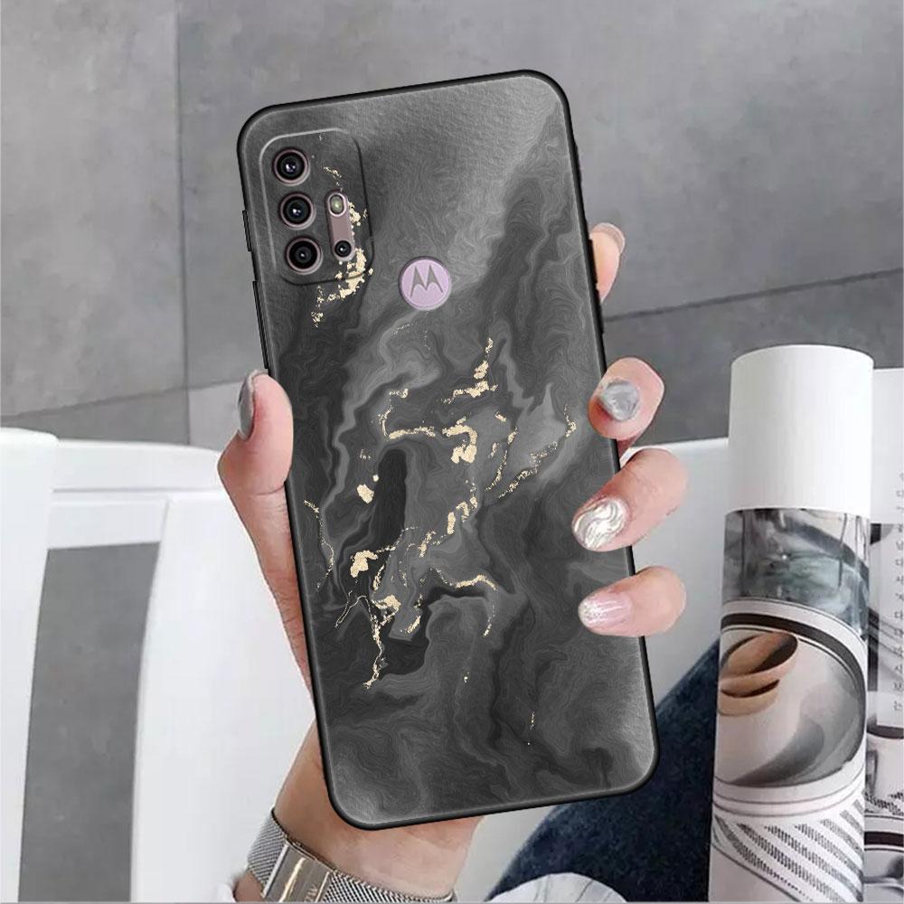 Luxury Marble Pattern Soft Case For Motorola G60 G30 Edge 20 30 G22 G9 Play G52 G8 G9 Power G50 One Fusion Black Phone Coque
