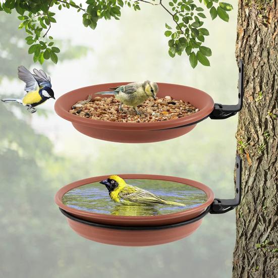 2/3Pcs Fence Birds Feeder Tray Weather-proof 2/3 Layers Outdoor Garden Yard Tree Mounted Birds Bath Outside Hanging Food Water Feeding Station