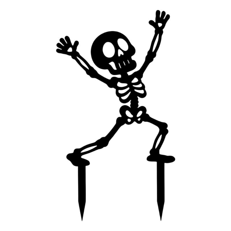 Halloween Yard Stake with Bone Dancer Shape, Black Acrylic Lawn Piece for Garden Display and Outdoor Party Scene