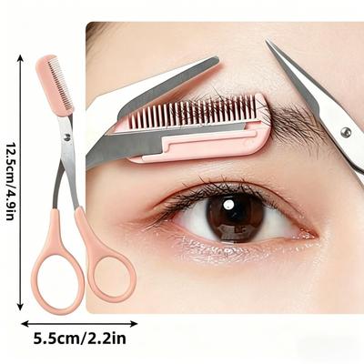 Eyebrow Trimming Scissors With Built-In Comb, Stainless Steel Precision Eyebrow Grooming Scissors For Women Facial Beauty Tool