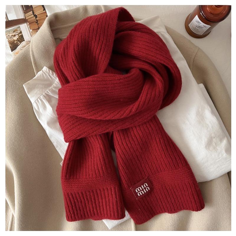 

Rice red gray 100 pure wool knitted scarf female couple versatile solid color scarf winter men 170*25cm