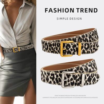 European and American Style Genuine Leather Leopard Print Belt, Women's Top Layer Cowhide Pants, Versatile Decorative Belt, Women's Trend