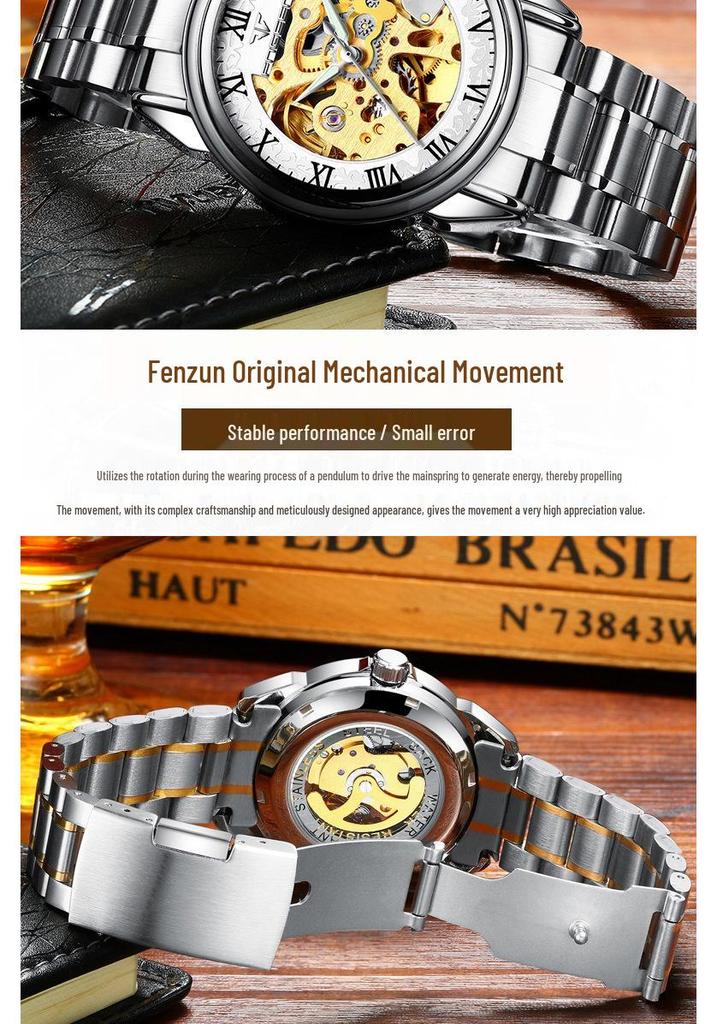 Fen Zun Men's Waterproof Fashion Automatic Skeleton Watch