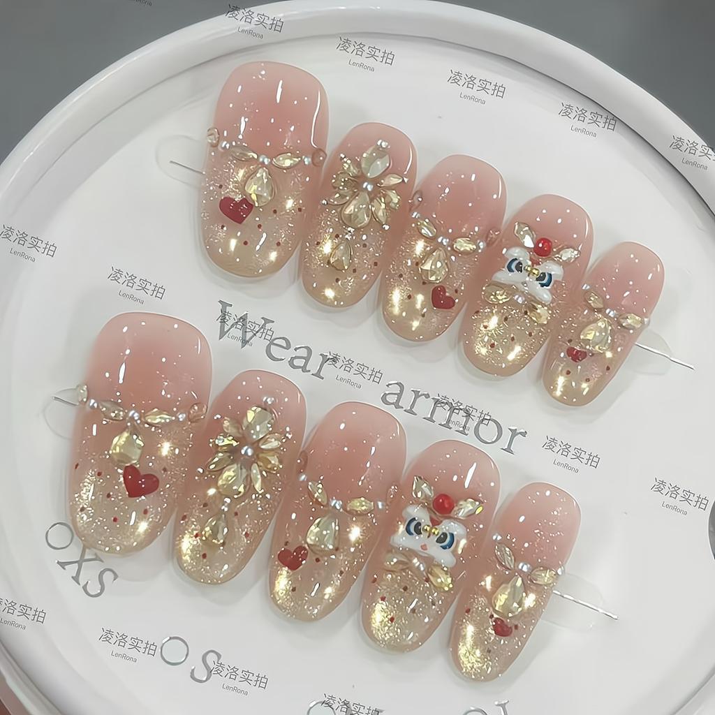 Ongles à Presser Moyens Stiletto Paillettes Faux Ongles Press-ons avec Design Réutilisables Acrylique Faux Ongle Couverture Complète Ongle à Coller Ongle à Coller pour Femmes