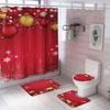 Christmas Series Shower Curtain Rug Lid Toilet Cover Mat Bath Mat Set Bathroom Supplies