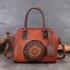Retro Embossed Totem Women's Bag Genuine Leather Commuter Handbag Large Capacity Shoulder Crossbody Bag