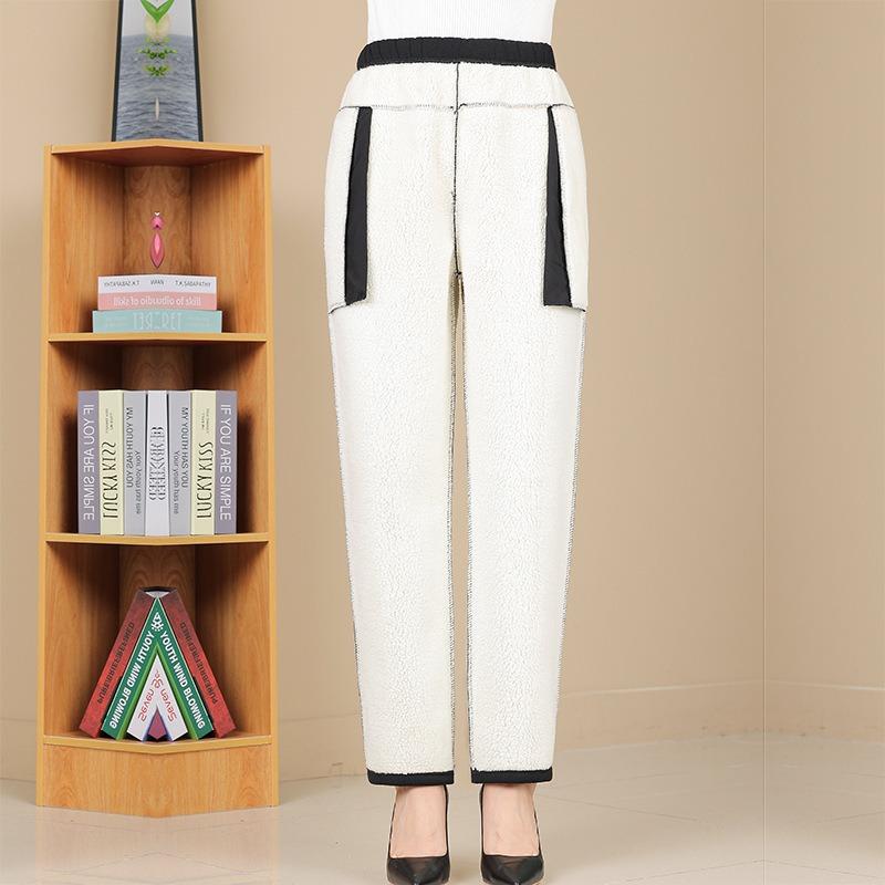 Medium and Elderly Women's Pants Winter Velvet Thickened Cotton Pants Loose Mother Lamb Wool Pants Grandma Thermal Pants Outer Wear
