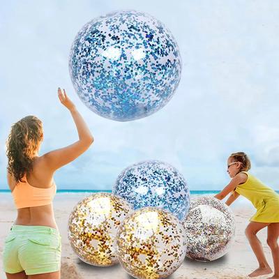 Bola de praia inflável com glitter de 40 cm, bolas de lantejoulas para brincadeiras aquáticas de verão, piscinas ao ar livre, brinquedos de festa para crianças e adultos, esportes aquáticos