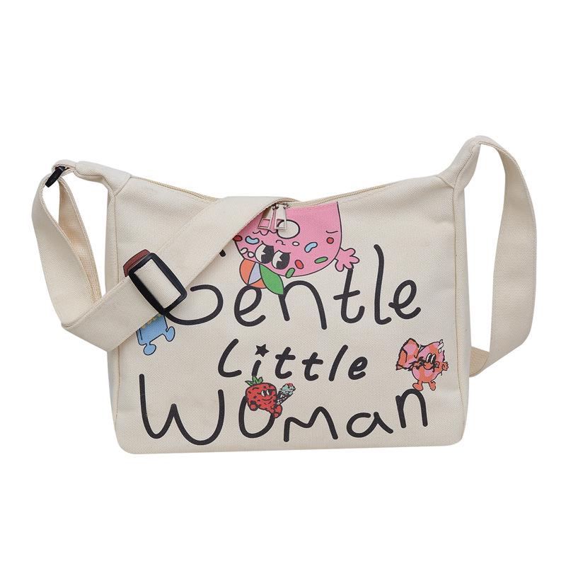 Women's Large Capacity Canvas Crossbody Bag with Letter Print - Versatile Fashion Shoulder Bag for Everyday Use