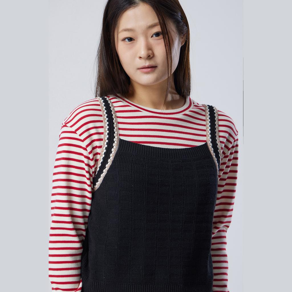 Benetong Crochet Contrast Line Knit Vest_Bakve1611Bk