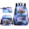 Mochila escolar de grande capacidade com alça de ombro; conjunto de estojo de lápis de três peças para estudante