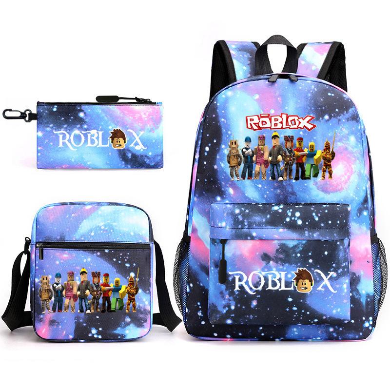 Mochila escolar de grande capacidade com alça de ombro; conjunto de estojo de lápis de três peças para estudante