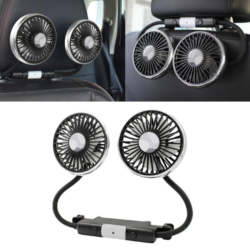 Car Cooling Air Fan USB Double Head Car ElectricCooling Air Fan for Rear Seat 360 Degree Rotatable with LED