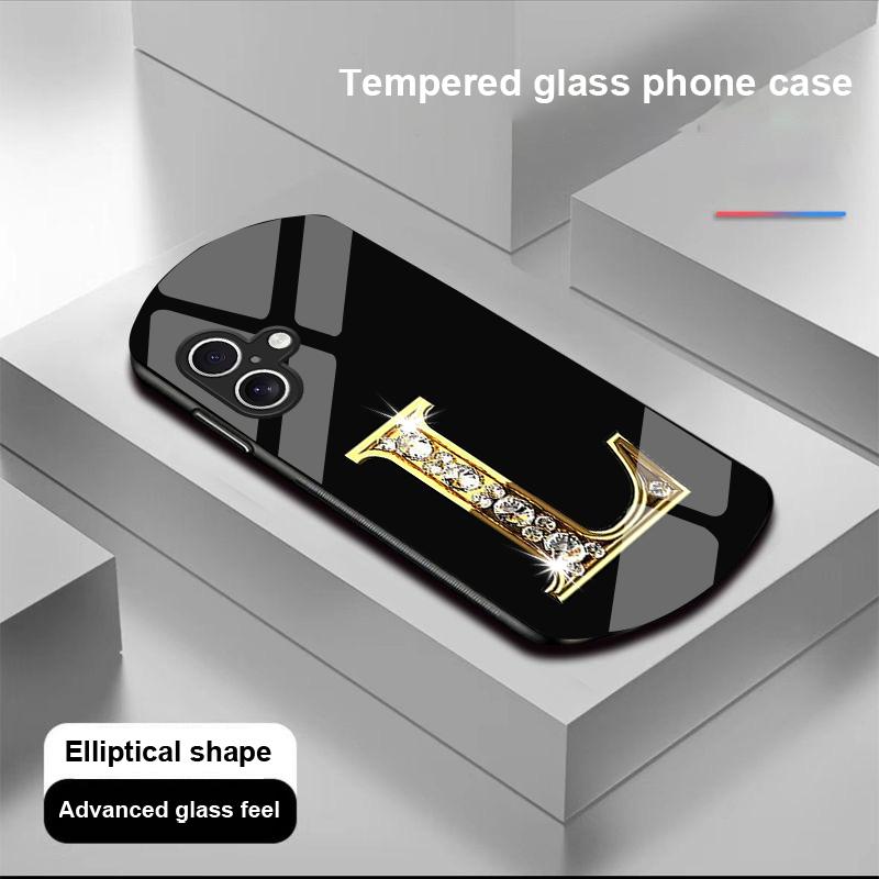 Diamant-Zeichen für Apple iPhone 16 11 13 15 14 Pro Max 12 Mini 7 8 Plus XR X XS Elliptisch geformte Hülle aus gehärtetem Glas