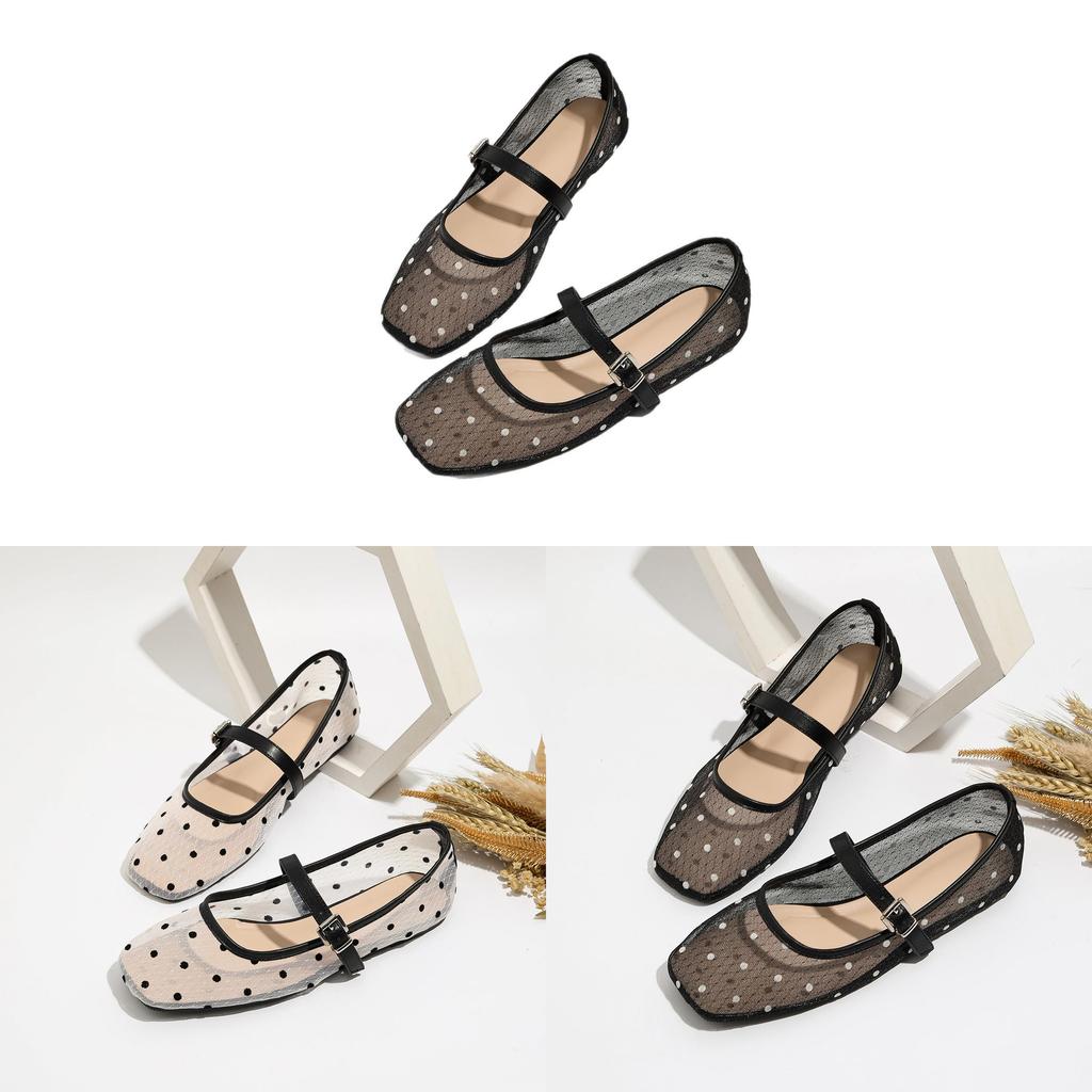 Zr Polka Dot Flat Shoes With Nonslip Rubber Sole For Summer Casual Wear