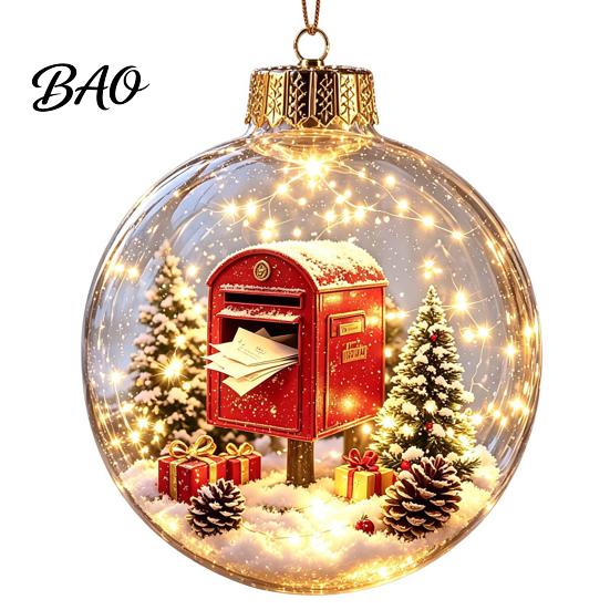LED Christmas Indoor Decor Lighted Ornaments, 3D Miniature Scene Hanging Balls with Warm Light, Cute Party Supplies Reindeer Penguin Bear Clear
