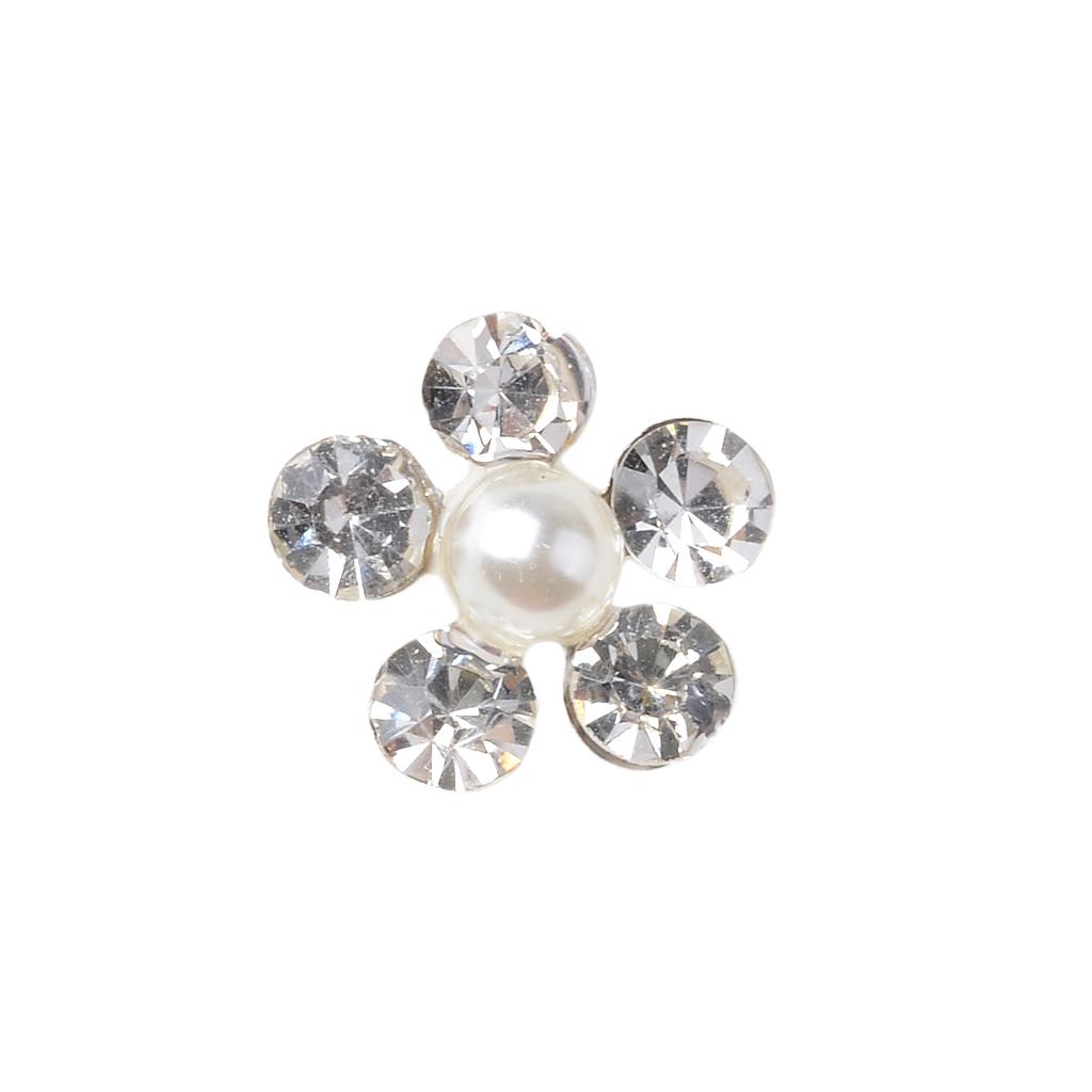 10 Pieces 11mm Silver Metal Diamante Flower Buttons Crystal Flatback Embellishments Diy