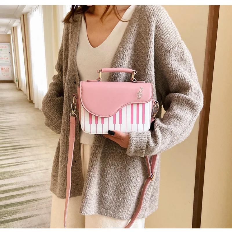 Fashion Color Contrast Embroidery Small Square Bag Girl Sweet Personality Piano Notes Small Satchel Handbag Handbag for Women