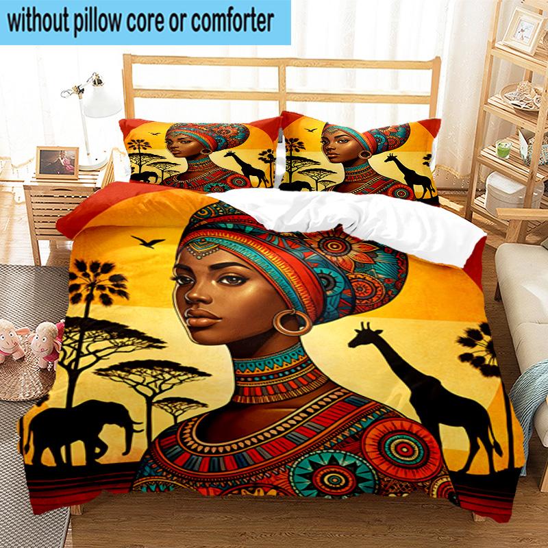 African Women 3pcs Bedding,Including 1pc Duvet Cover And 2pcs Pillowcases Perfect for Christmas,Ideal for Bedroom, Dormitory