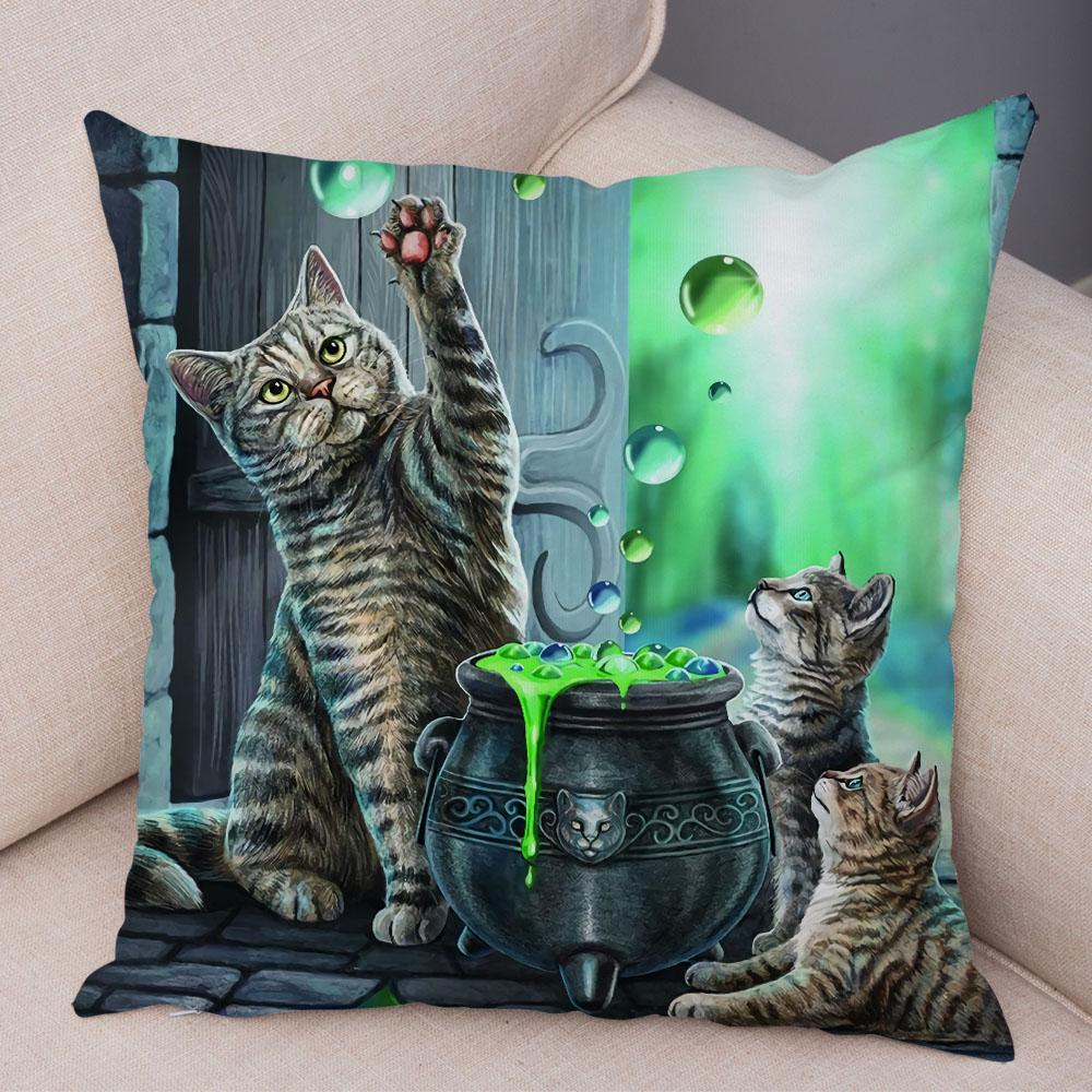 Pet Cartoon Animal Pillowcase Sofa Home Car Pillowcase Cute Watercolor Cat Cushion Cover Decoration