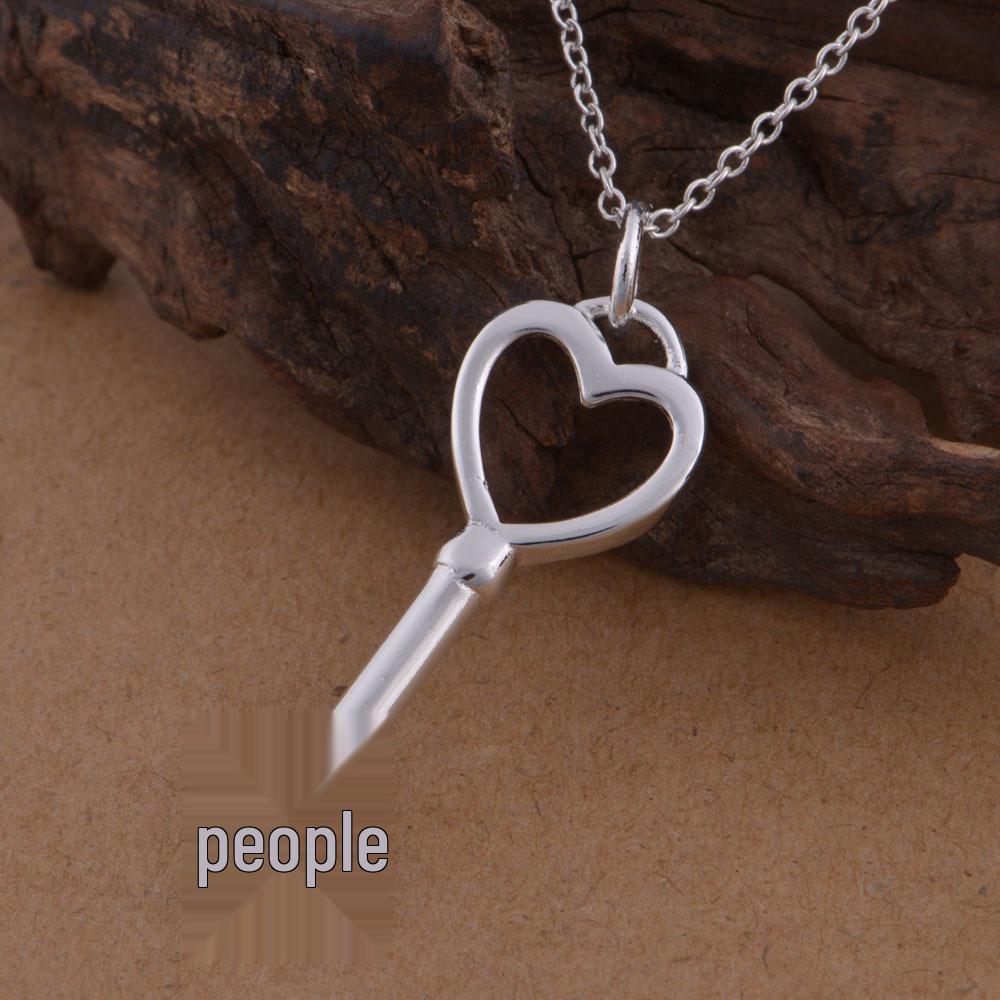 Heart-Shaped Key Necklace in Korean Style with 925 Sterling Silver Plating