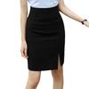 Schwarzer hochtaillierter Stretch-Bleistiftrock mit vorderem Schlitz - Professioneller knielanger Anzug für Hotel-Berufskleidung