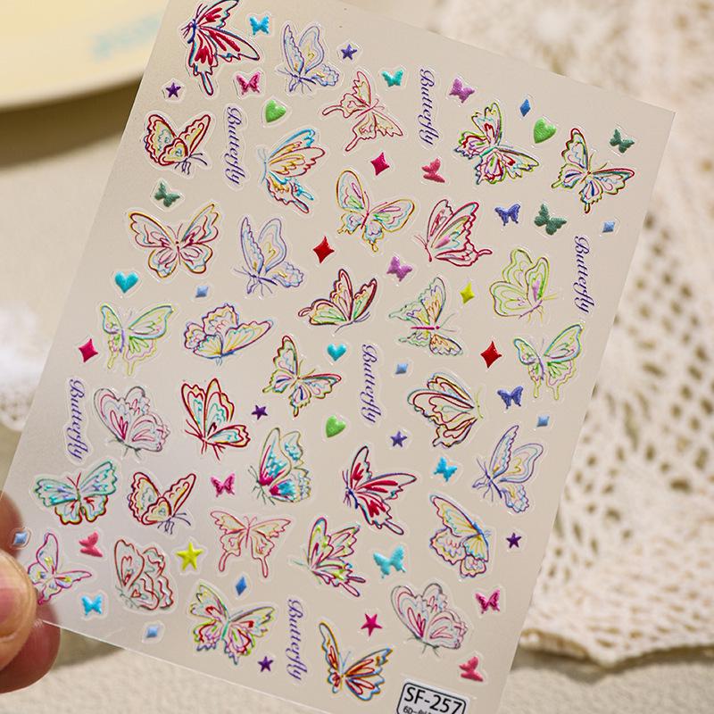 SKY Dopamine Butterfly Transformation Nail Stickers - Embossed, Colorful, Thin & Tough Fairy Butterfly Designs