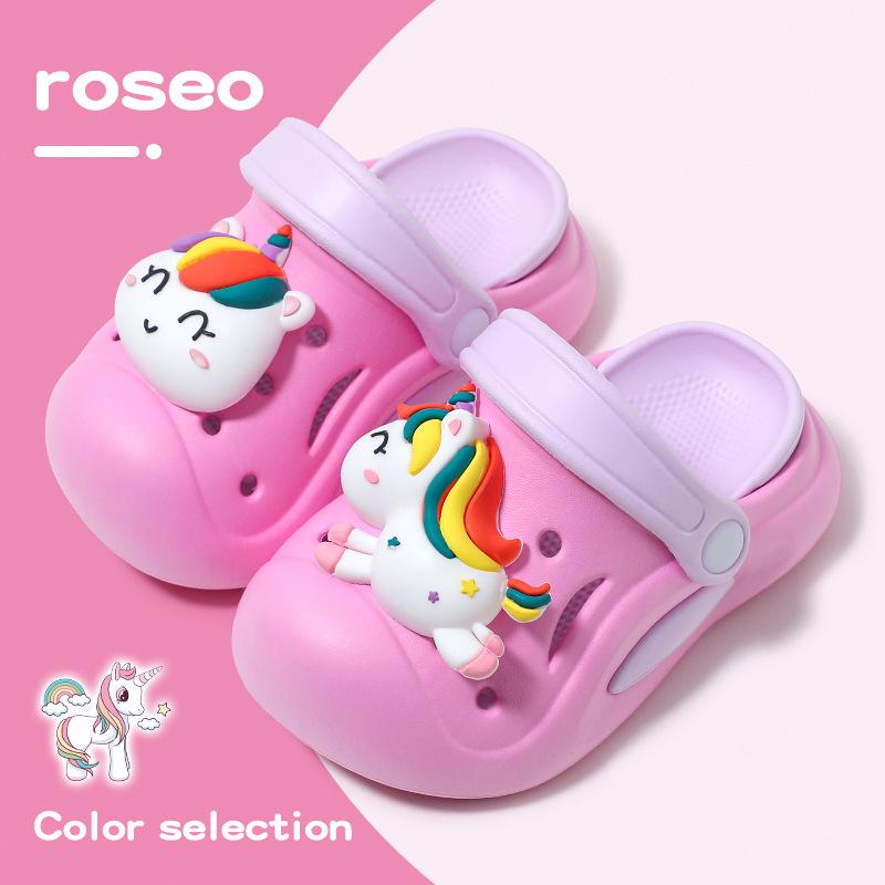

Kawaii Garden Shoes For Little Kid With Unicorn Charm Rainbow Color Girl s Clogs Outdoor Thick Sole Anti-slip Sandals Summer 18-19 Яскраво-рожевий