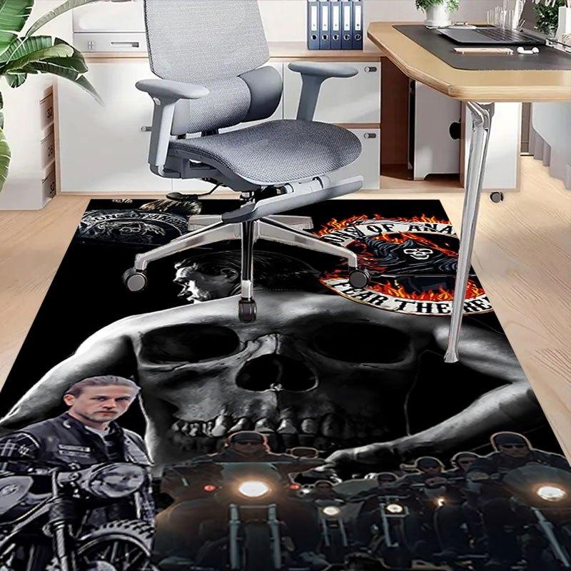1pc Sons of Anarchy Themed Office Carpet Chair Mats - Durable Polyester Rug for Home Theater, Office, Dorm Room Decor - tA91
