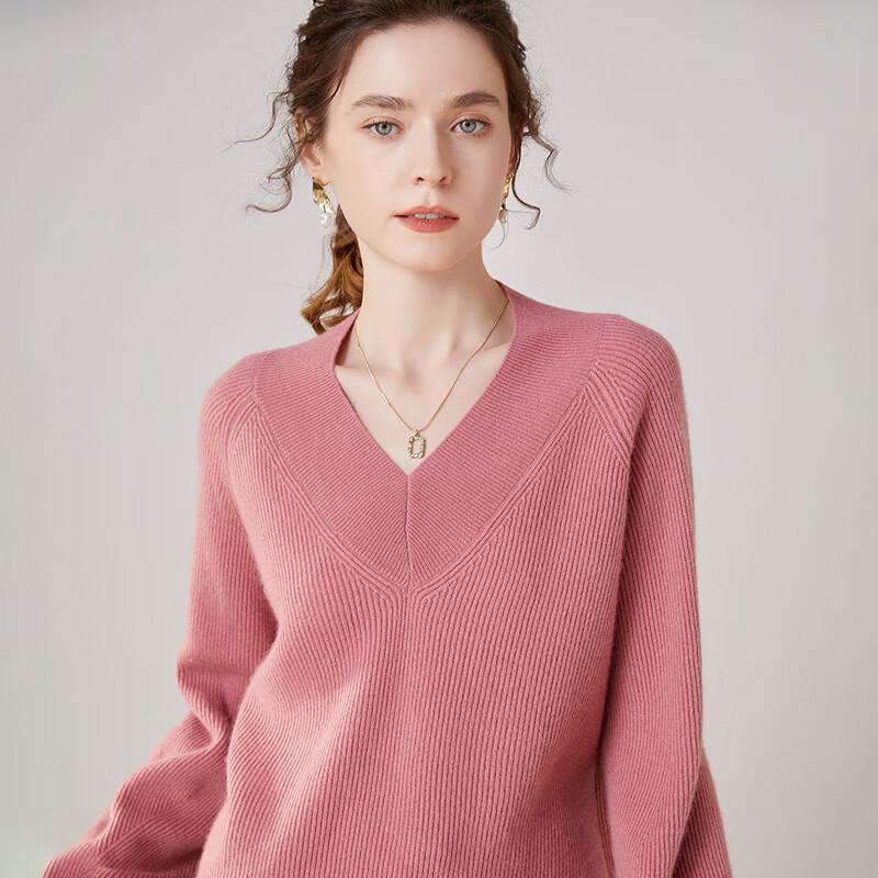 Fanzhen Women's V-Neck Cashmere Blend Sweater