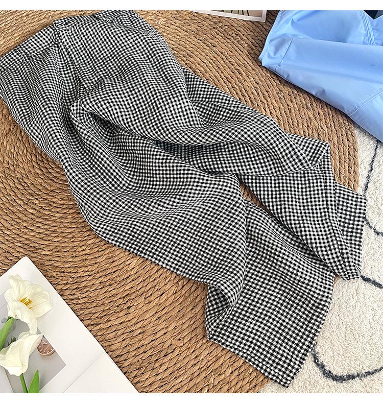High-End Women's Plaid Cotton-Linen Pants, Summer 2025 Style, High-Waisted Slimming Straight-Leg, Versatile & Casual.