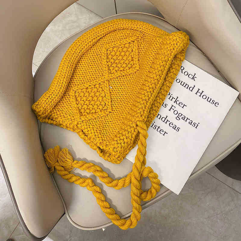 Big Red Balaclava Hat Women's Strappy Knitted Winter Thickened Warm Woolen Hat