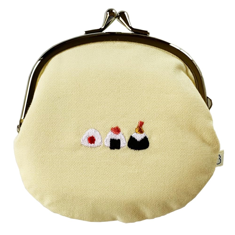 

Kyosuke Coin Purse with Onigiri Cotton 12 x Yellow Japanese-made Embroidery, Pouch, 11.5cm (3.3 inches), (Citron)