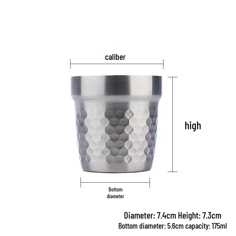 Chaxun 304 Stainless Steel Double-Wall Stepped Cup with Hammered Finish, 175ml