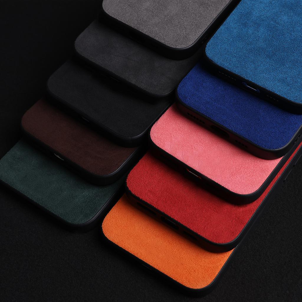 ALCANTAR Case for 17 Pro Max 16 15 14 13 Luxury Artificial Leather Supercar Suede Phone Cases Cover