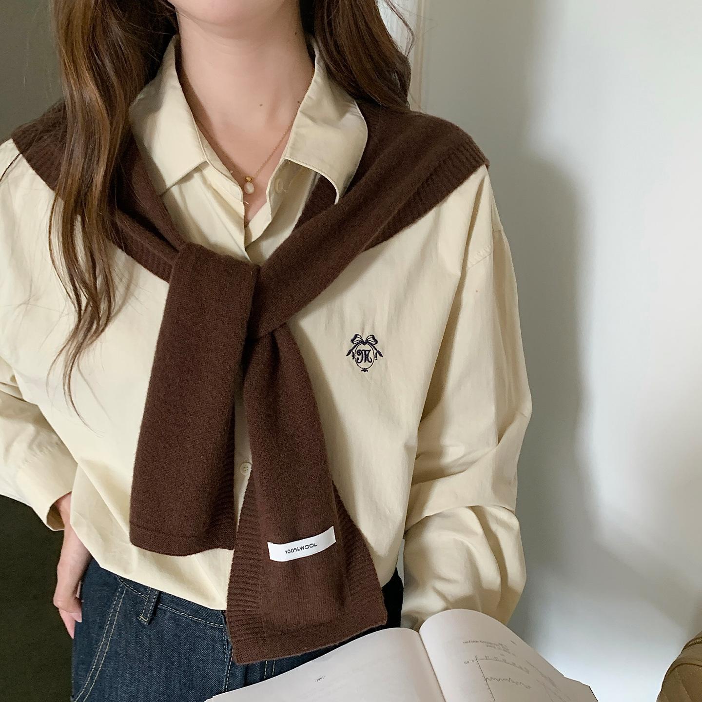 25-Year Early Autumn 100% Australian Wool Knit Scarf, Solid Color, Korean Style Casual Shawl for Women 80-100 cm коричневый