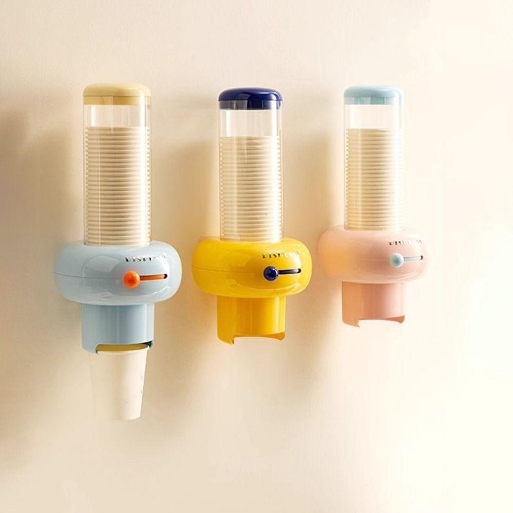 Plastic Disposable Paper Cup Holder Punch Free Wall Mounted Automatic Cup Dispenser Large Capacity Space Saving