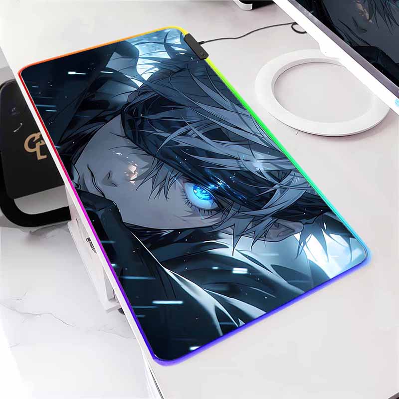 Anime Jujutsu Kaisen Large LED Mouse Mat Rubber Mousepad Gojo Satoru Yuji RGB Mouse Pad Gamer HD Print Table Mat Keyboard Pads