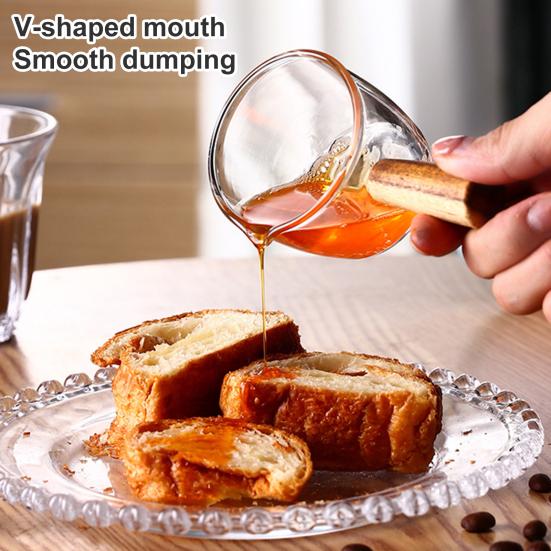 Målekopp i glass med trehåndtak Espresso Melk Kaffekopp 100 ml Dobbel skala Klar Kaffebryggeutstyr