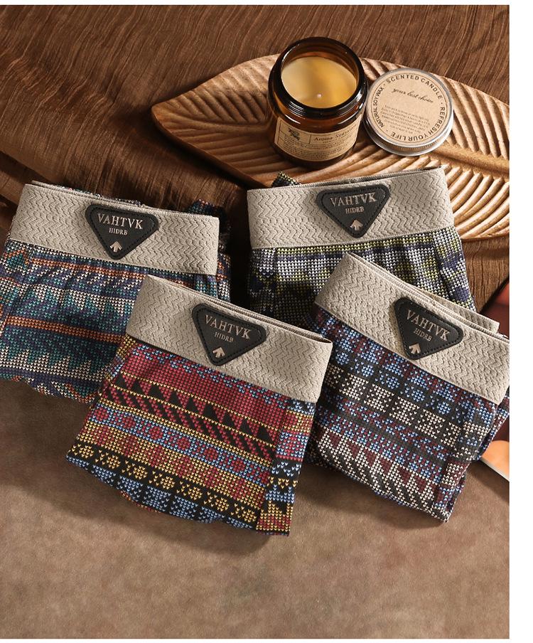 Ethnic Style Men's Pure Cotton Boxer Briefs - Comfortable, Breathable, Mid-Rise Trunks In American Light Luxury Design