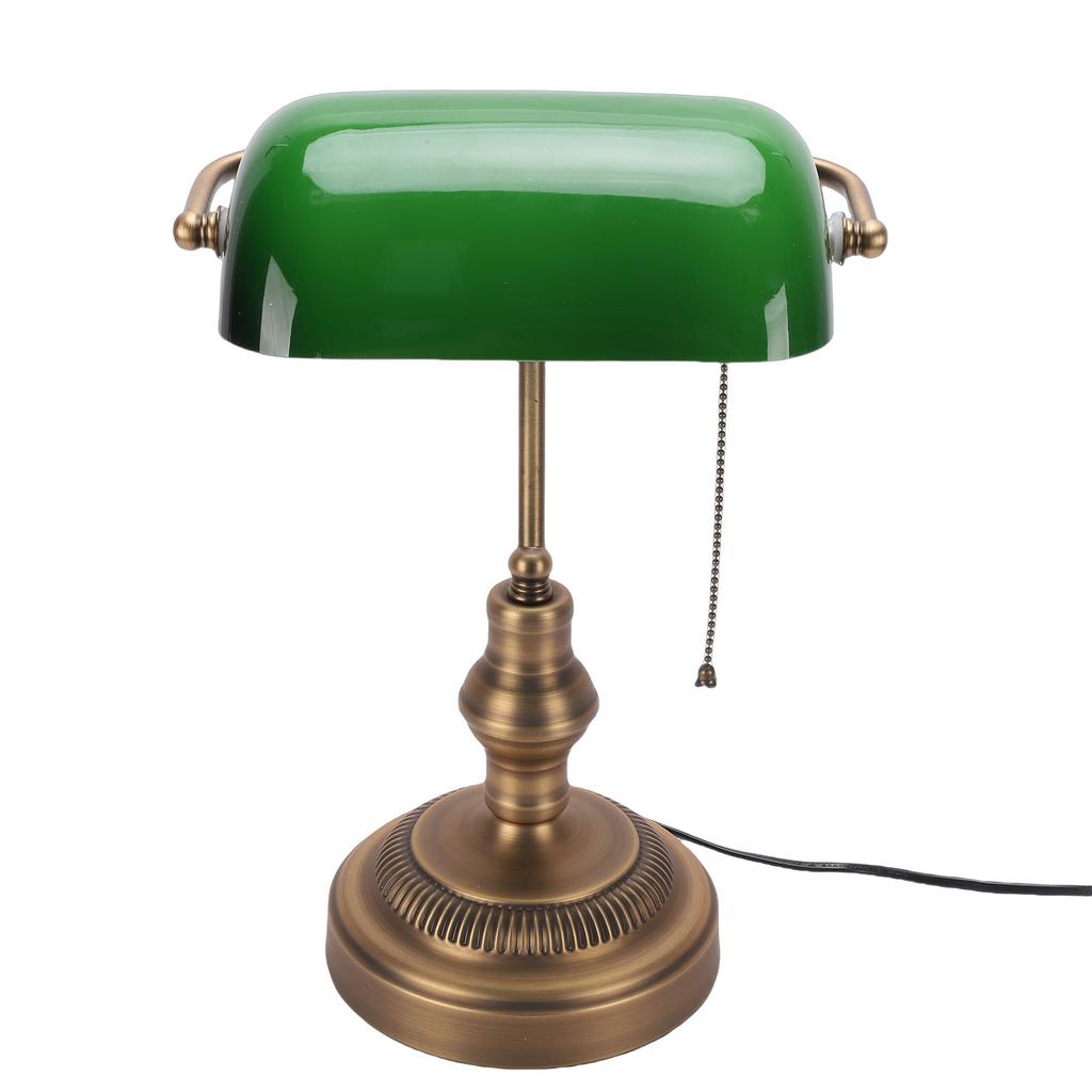 Green Glass Bankers Desk Lamp Retro Antique Library Lamp with Pull Chain Switch Plug In Fixture US Plug 110V