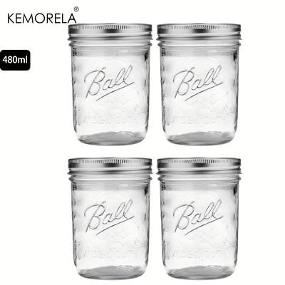  2/4PCS Wide Mouth Glass Mason Jars with Lids - 470ML for Canning Pickling Juice Jam Jelly Reusable Dishwasher Safe