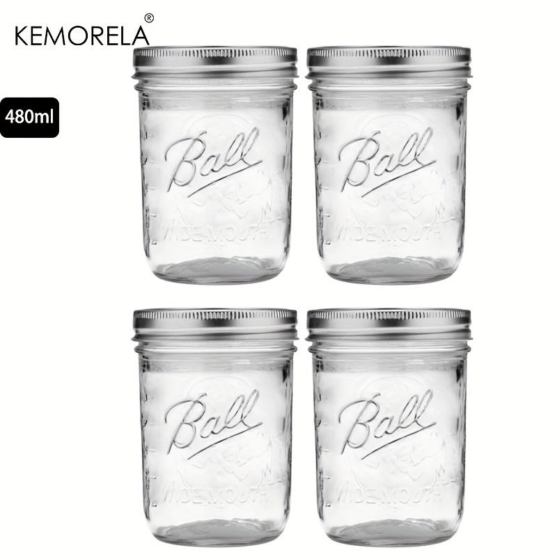 KEMORELA 2/4PCS Wide Mouth Glass Mason Jars with Lids - 470ML for Canning Pickling Juice Jam Jelly Reusable Dishwasher Safe
