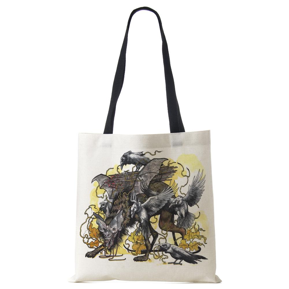 Painting Abstract Canvas Shoulder Bag Women Print Harajuku Casual Shopping Tote Bag Reusable Large Capacity Folding Handbag CLE