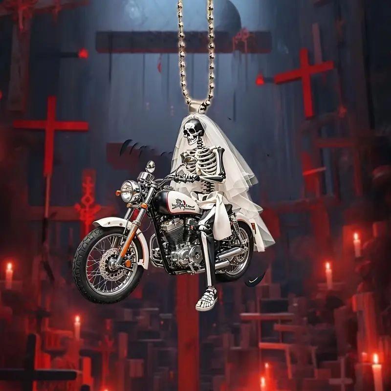 Halloween 2d Acrylic Motorcycle Skeleton Bride Festive Decoration For Interior Car