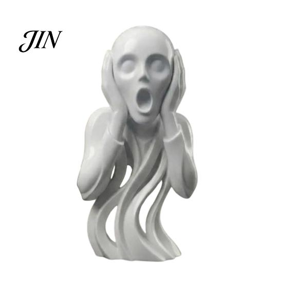 Holding Head Statue 3D Printed The Scream Statue, Abstract Expressionist Art Figurine with Hollow Matte White Home Decor Flowing Design, Minimalist светло-серый