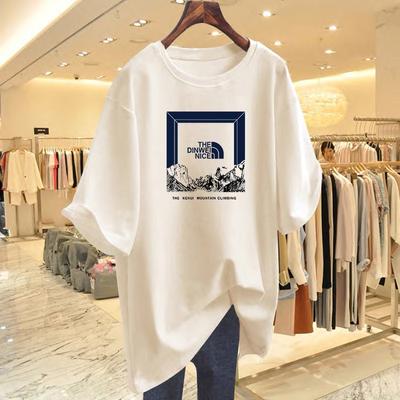Pure Cotton Large Size Casual Letter Printing T-shirt Women's Summer New Loose Large Version
