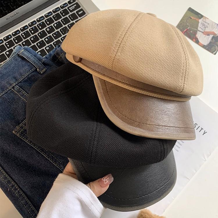 Maillard Brown Beret Women's Autumn and Winter New Retro Painter Hat Face Showing Newsboy Octagonal Hat