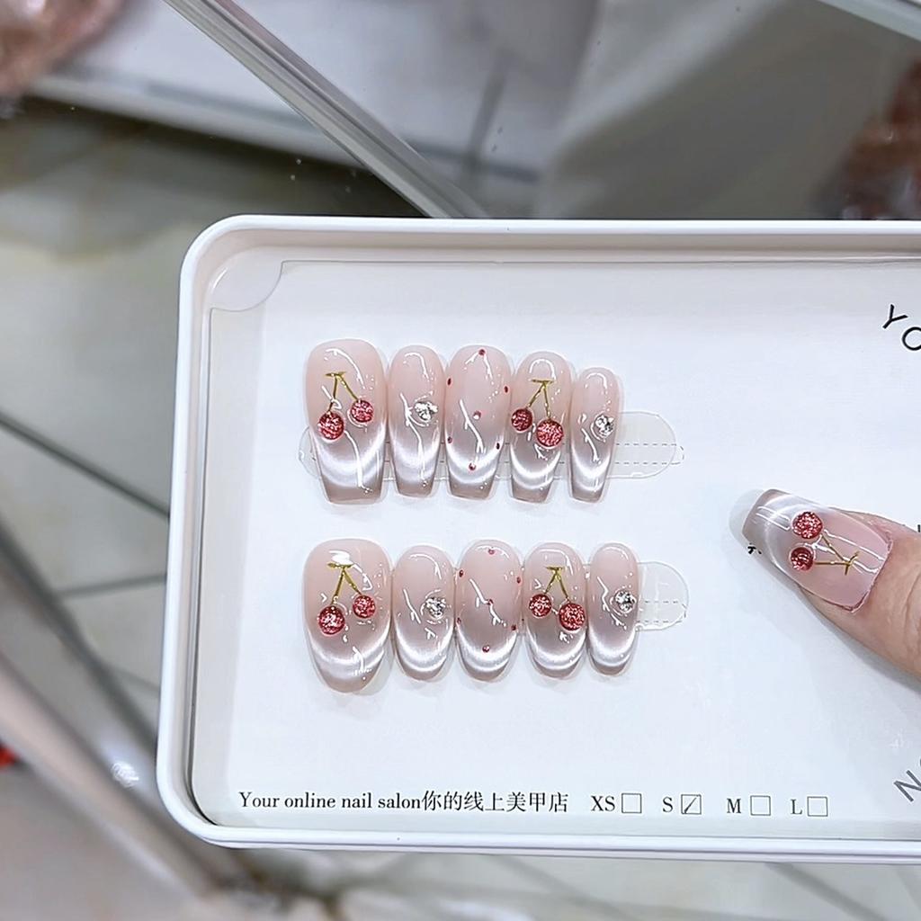 Pure Hand-made Pinching Technology Can Smile Cherry Three-dimensional Hand-painted Cherry Cat Eye Wear Nail Art Sticker