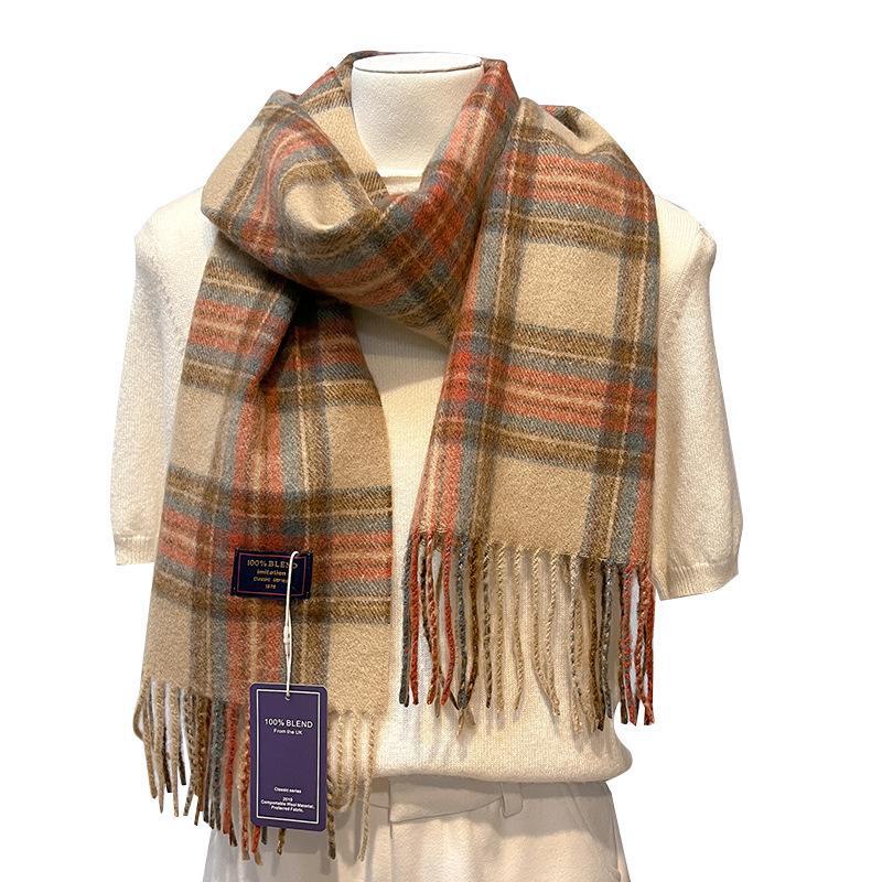 2024 British Red Plaid Imitation Cashmere Scarf: Warm Winter Gift Neck Shawl